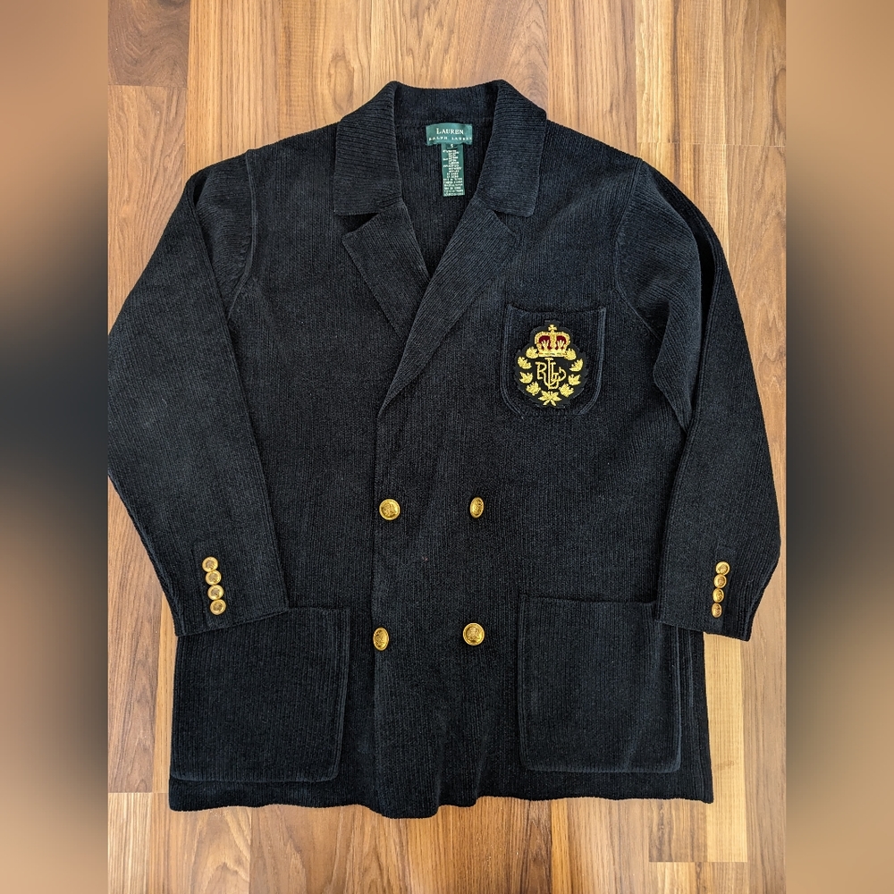 Women's Ralph Lauren black vintage chenille blazer sweater size small